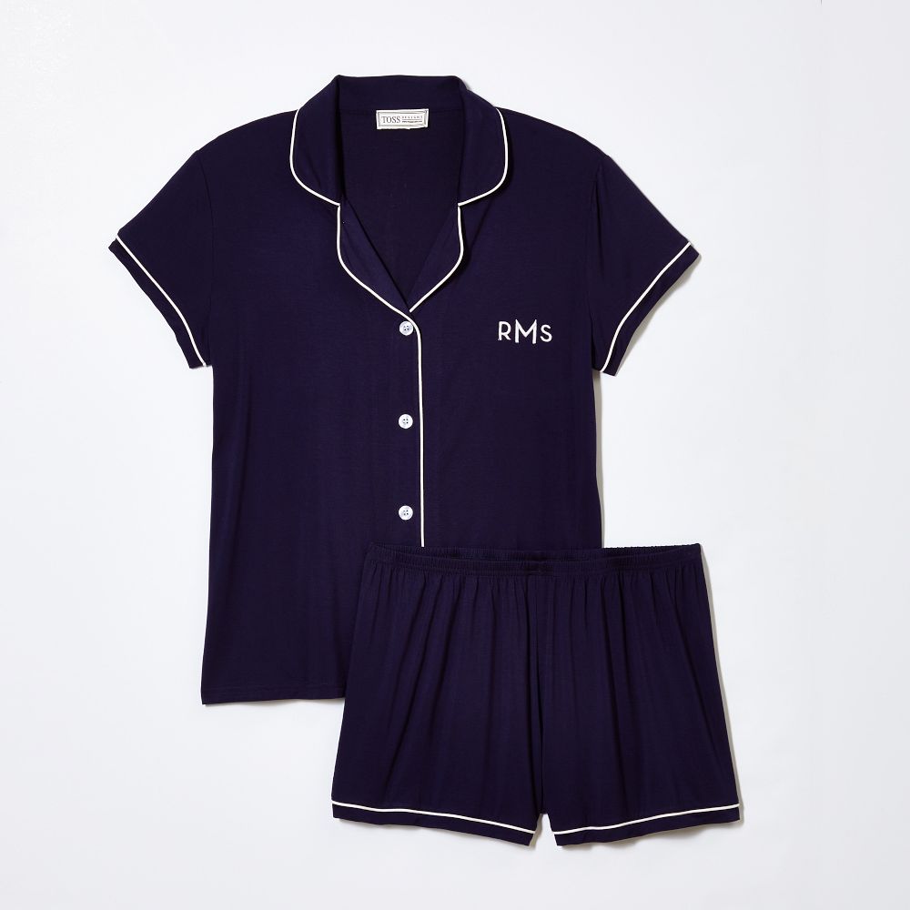 Short Pajama Set, Small, Navy