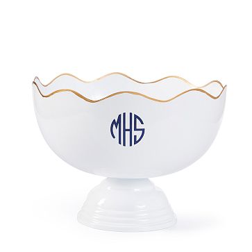 Scalloped Gold Rim Celebration Bowl, White-Gold