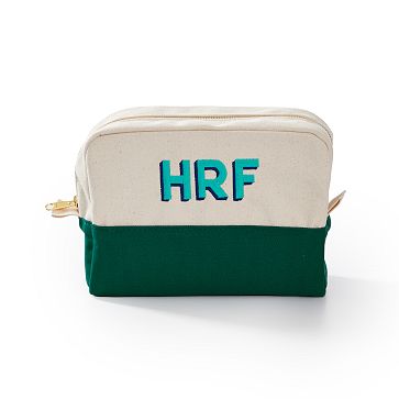 Embroidered Canvas Cosmetic Pouch, Green