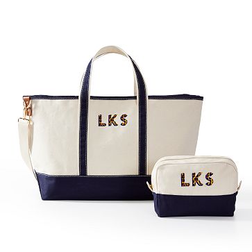 Embroidered Canvas Overnighter and Pouch Gift Set, Navy