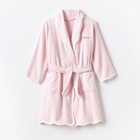 Kids Scalloped Bath Robe, Rose Shadow-White, 4-6T