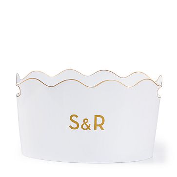 Scalloped Gold Rim Party Tub, White-Gold