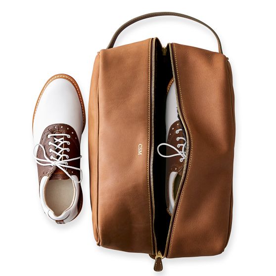 Leather Travel Shoe Bag, Tobacco