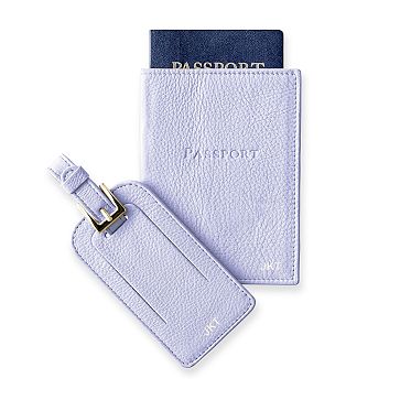 Leather Luggage Tag & Passport Case Set, Lilac, Foil Debossed