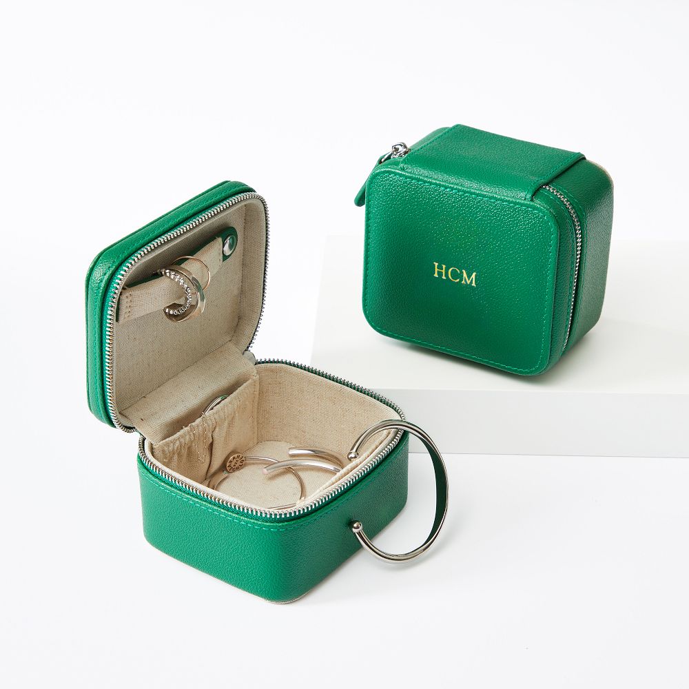 Petite Travel Jewelry Case, Kelly Green, Foil Debossed