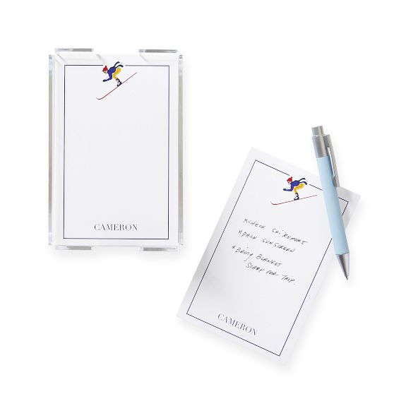 Note Sheets in Acrylic Holder, Skier