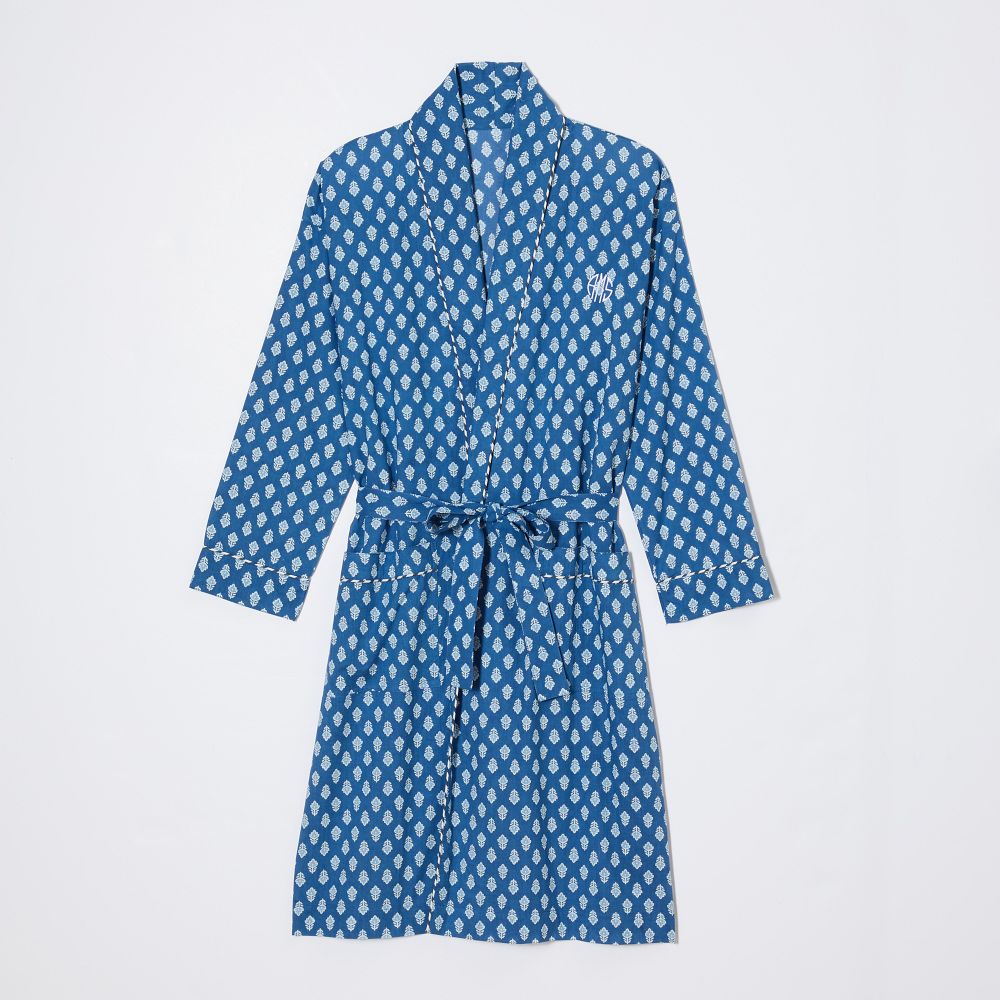 Block Print Robe, Small-Medium, Navy Flower