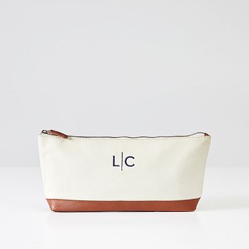 Canvas and Leather Travel Pouch, Ivory