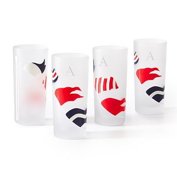 Nautical Flag Highball Glasses, Set of 4, Red-White-Navy