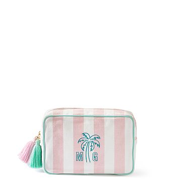 Cabana Stripe Travel Pouch, Pink-White-Green