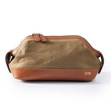 Beckett Waxed Canvas and Leather Travel Pouch, Khaki