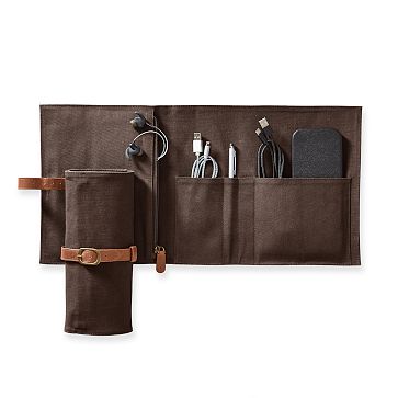 Beckett Waxed Canvas and Leather Double Charger Roll Up, Chocolate