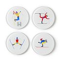 Skier Glass Coasters, Set of 4