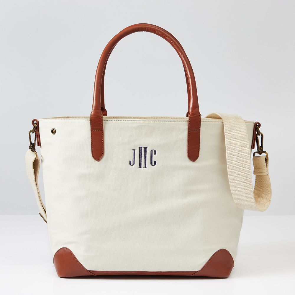 Canvas and Leather Travel Tote, Small, Ivory