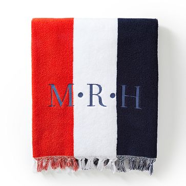 Multi-Stripe Beach Towel, Red-Navy, Monogrammed