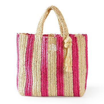 Cabana Stripe Straw Beach Tote, Orchid