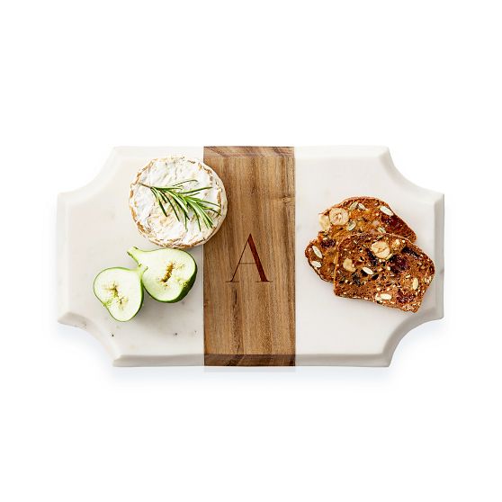 Wood and Marble Beveled Cheese Board, Small, Rectangle