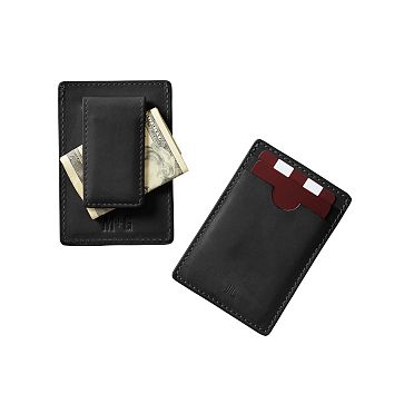 Leather Money Clip Wallet, Leather, Black