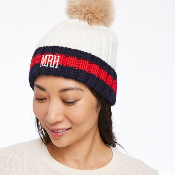 Striped Cuff Pom Pom Hat