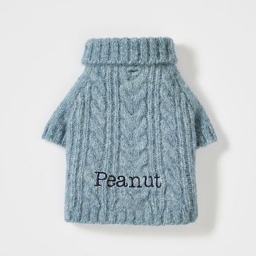 Chunky Cable Knit Dog Sweater, Blue, X-Small