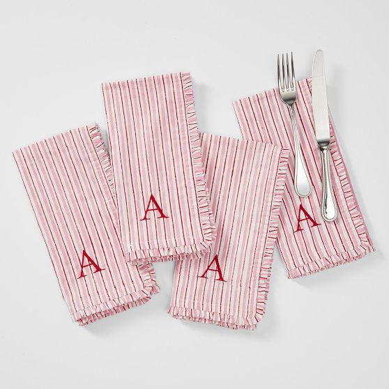 Block Print Ruffle Edge Dinner Napkins, Set of 4