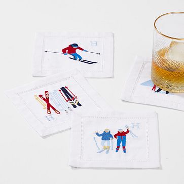 Ski Embroidered Coasters, Set of 4