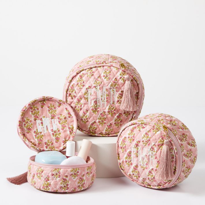 Block Print Quilted Nested Pouches, Set of 3