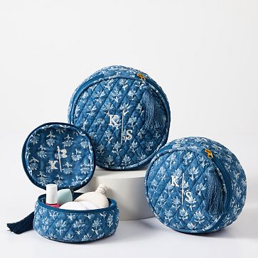 Block Print Quilted Nested Pouches, Set of 3