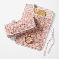 Block Print Quilted Travel Jewelry Roll Up