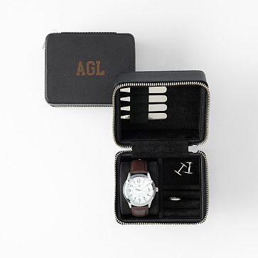 Leather Watch and Accessory Travel Case, Black