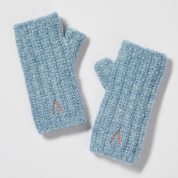Chunky Knit Fingerless Gloves, Light Blue