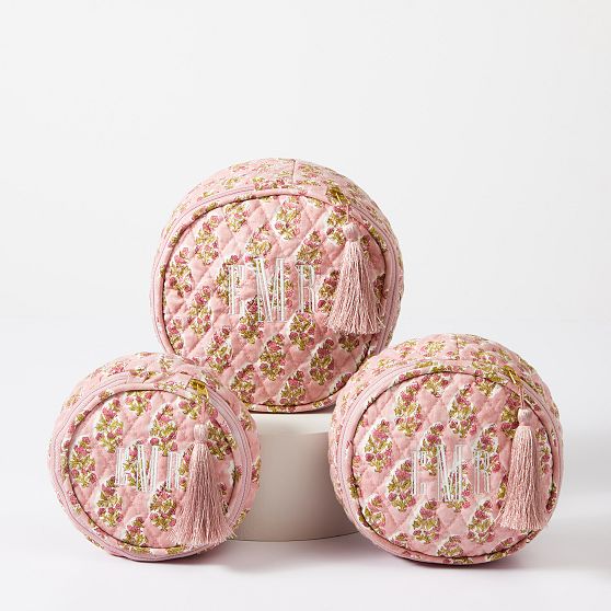 Block Print Quilted Nested Pouches, Set of 3