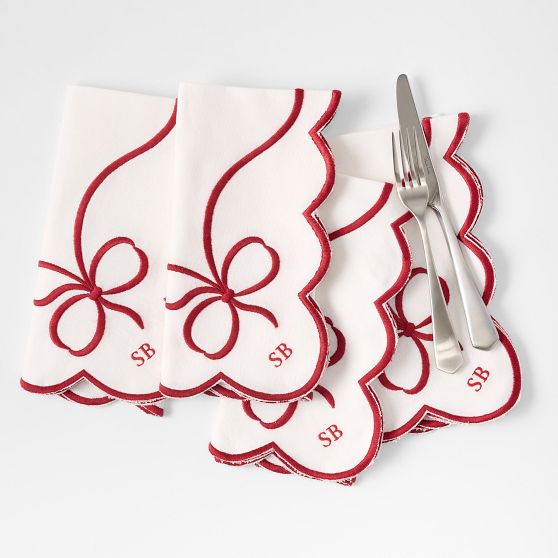 Embroidered Bow Dinner Napkins, Set of 4