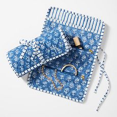 Block Print Quilted Travel Jewelry Roll Up