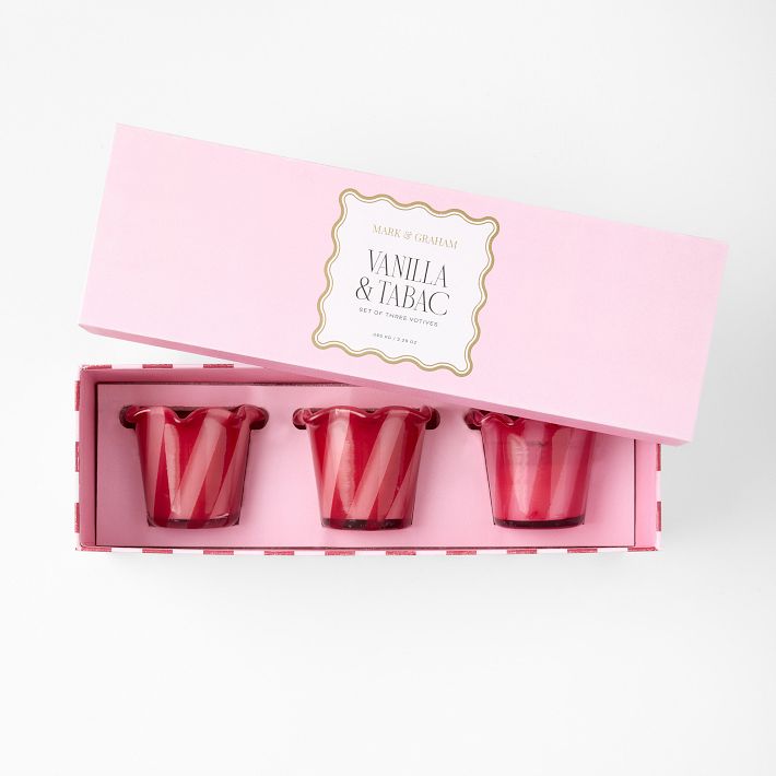 Vanilla &amp; Tabac Stripe Ruffle Candle, Set of 3