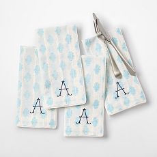 Block Print Napkins with Crochet Trim, Set of 4