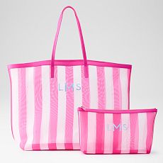 Cabana Stripe Mesh Tote and Pouch Set