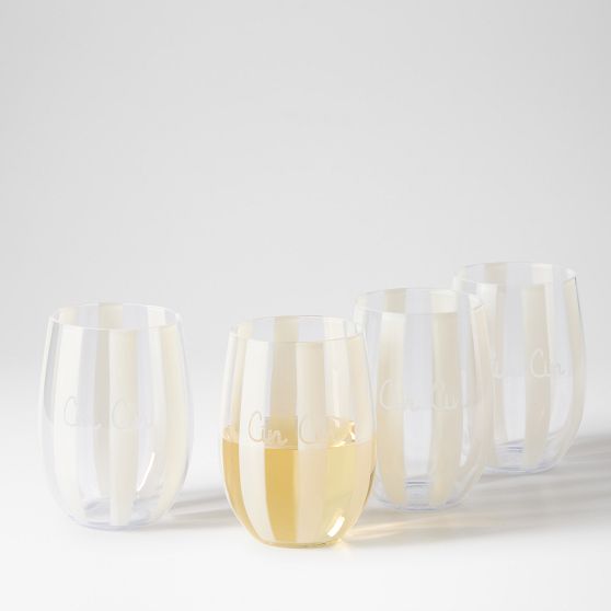 Striped Acrylic Stemless Wine Glasses - Monogram JMJ