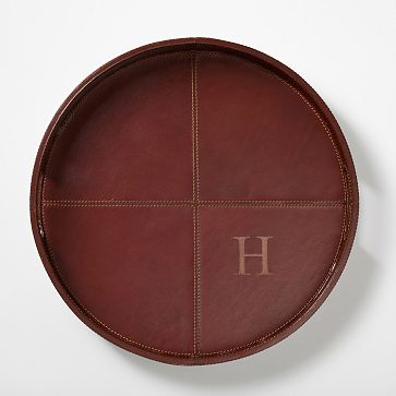 Manhattan Leather Round Serving Tray, Dark Brown