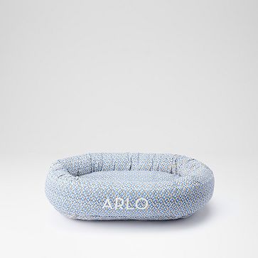 Deluxe Round Dog Bed, Blue Block Print