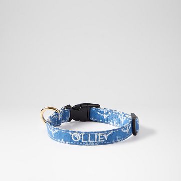 Block Print Dog Collar, Blue, X-Small
