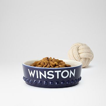 Beaded Ceramic Pet Bowl, Single, Small, Navy