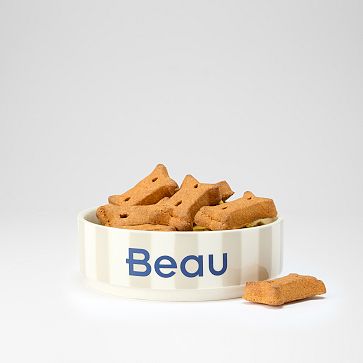 Striped Ceramic Pet Bowl, Single, Small, Flax