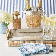 Silver and Wicker Serving Tray