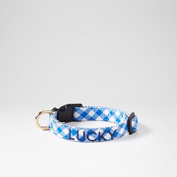 Classic Patterned Dog Collar, Blue Gingham, X-Small