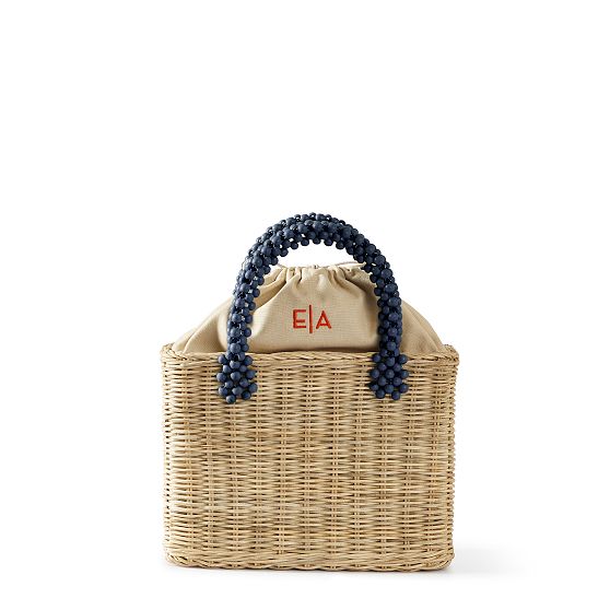 Wicker and Leather Beaded Bag