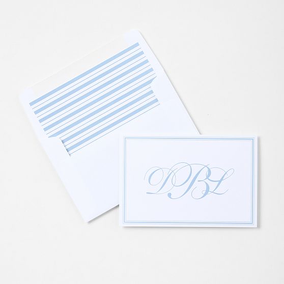 Personalized Coastal Stripe Stationery Folded Cards, Set of 24