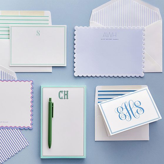 Personalized Coastal Stripe Stationery Note Cards, Set of 24