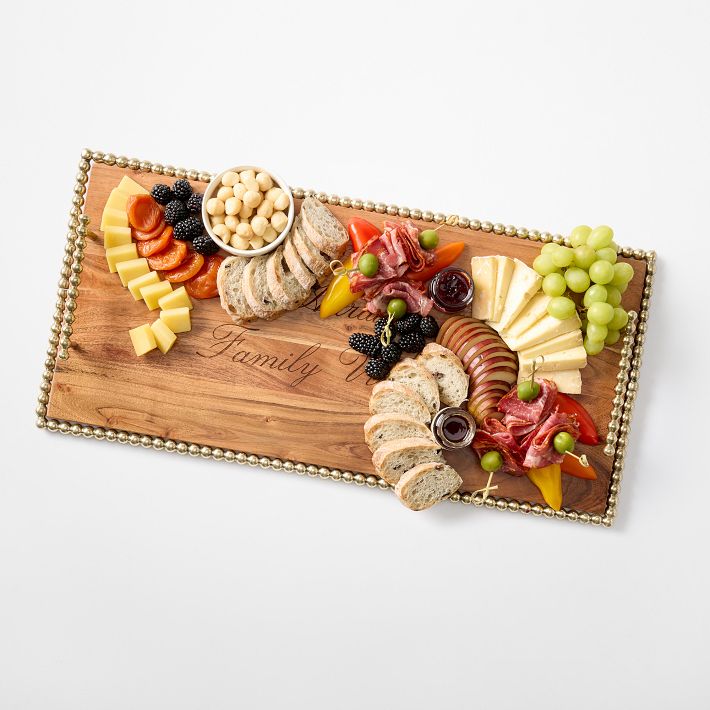 Beaded Brass and Wood Serving Tray