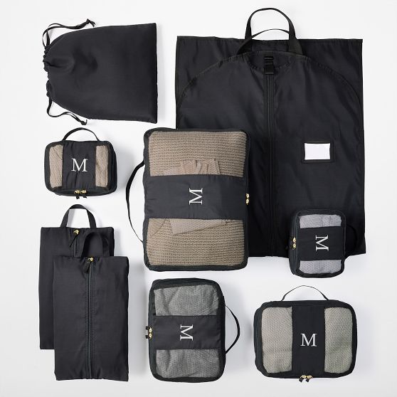 9 Piece Packing Cube Set with Garment Bag - Black